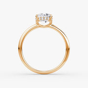 Oval Cut - Plain Band Hidden Halo - Classic Engagement Ring- 14 K Gold